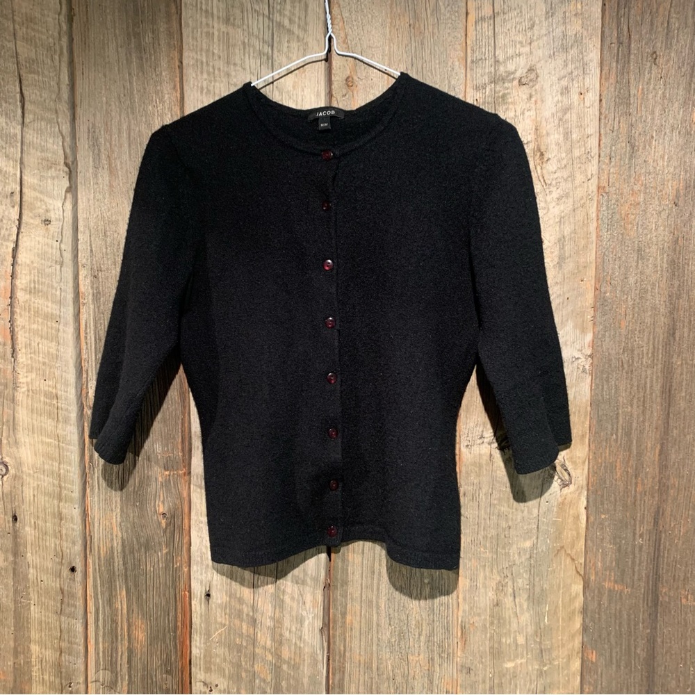 Jacob Angora Rabbit and Lambswool Blend Black Cardigan Womens size Medium